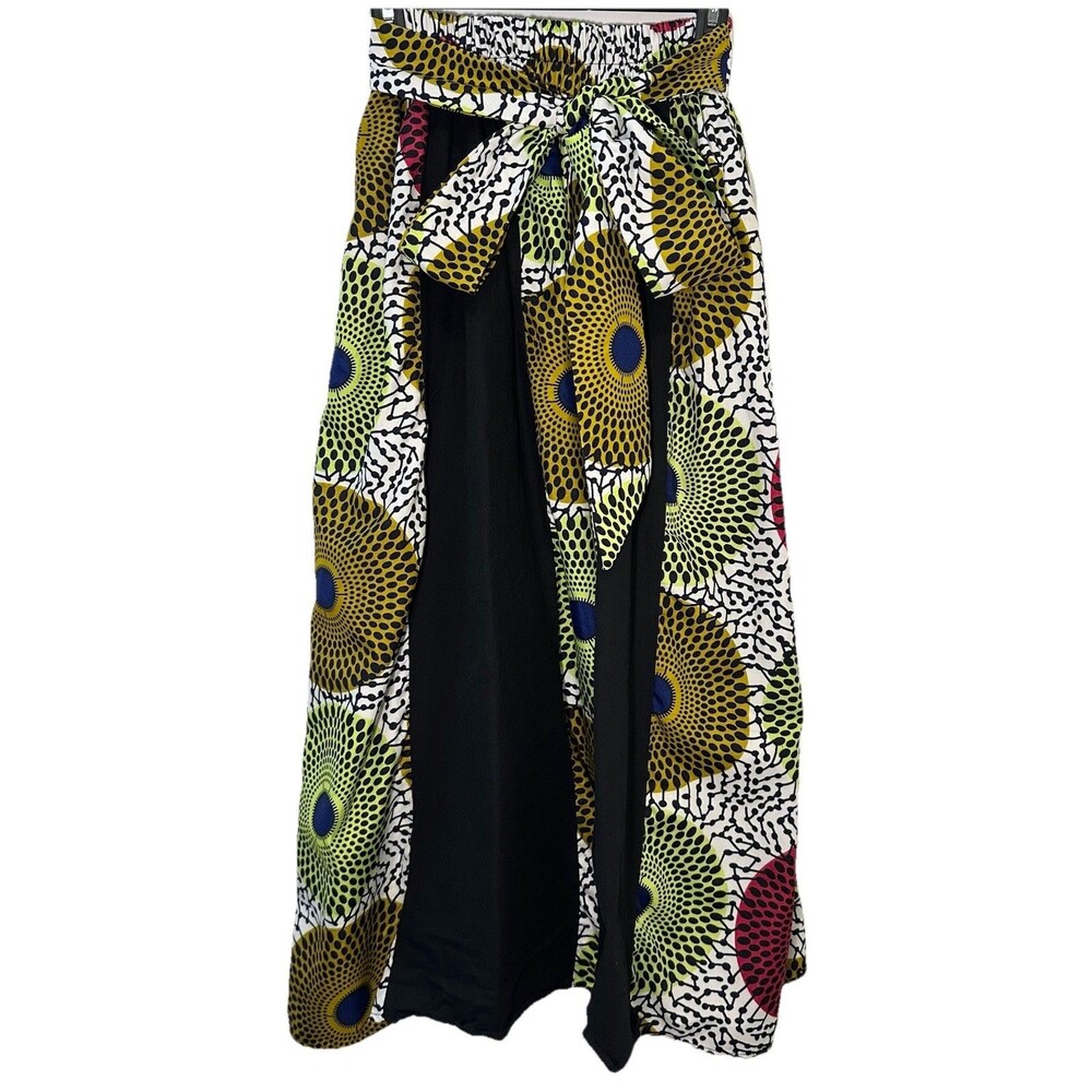 Shenbolen African Print Midi Skirt Patchwork A-Line Stretch Waist Boho S